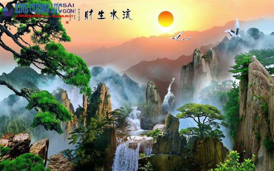 Tranh Kinh Son Thuy Huu Tinh TranhKinh3D3 Mẫu tranh kính sơn thủy hữu tình