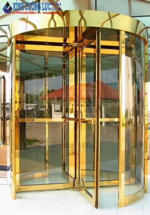Cửa kính cường lực khung inox mạ vàng